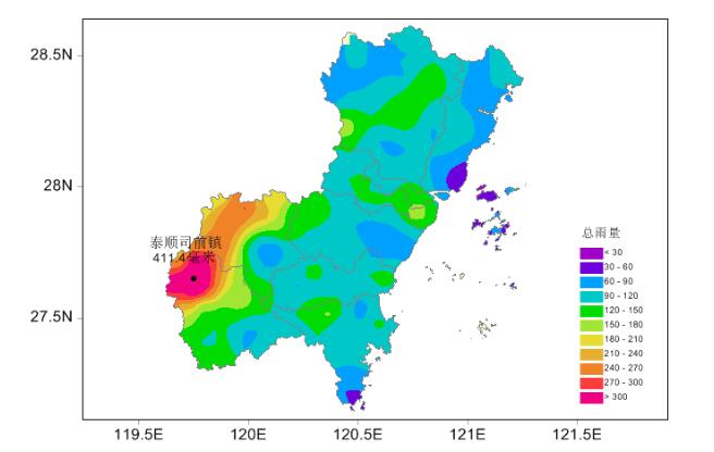 9月温州市累积雨量分布图(单位:毫米)