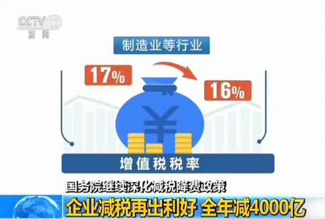 国务院继续深化减税降费政策:企业减税再出利好 全年减4000亿元