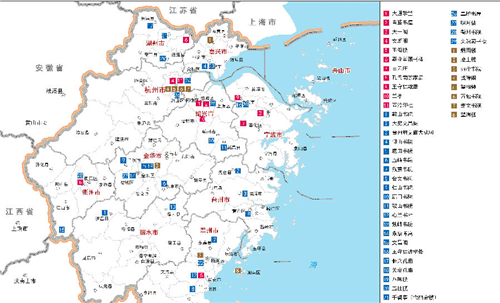 诗画浙江里靓丽的四条诗路在地图上写出一个大大的文字