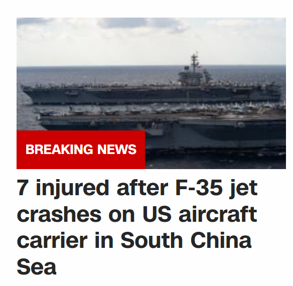 美航母刚来南海炫耀，F-35战机降落时就发生事故
