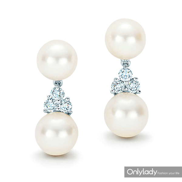 tiffany &co.蒂芙尼aria铂金镶钻养殖珍珠耳坠