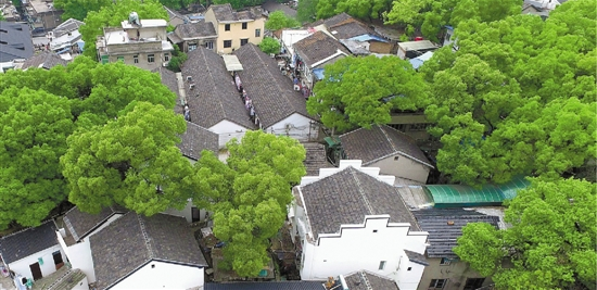 从空中俯瞰提升改造工程接近尾声的杭州馒头山社区.