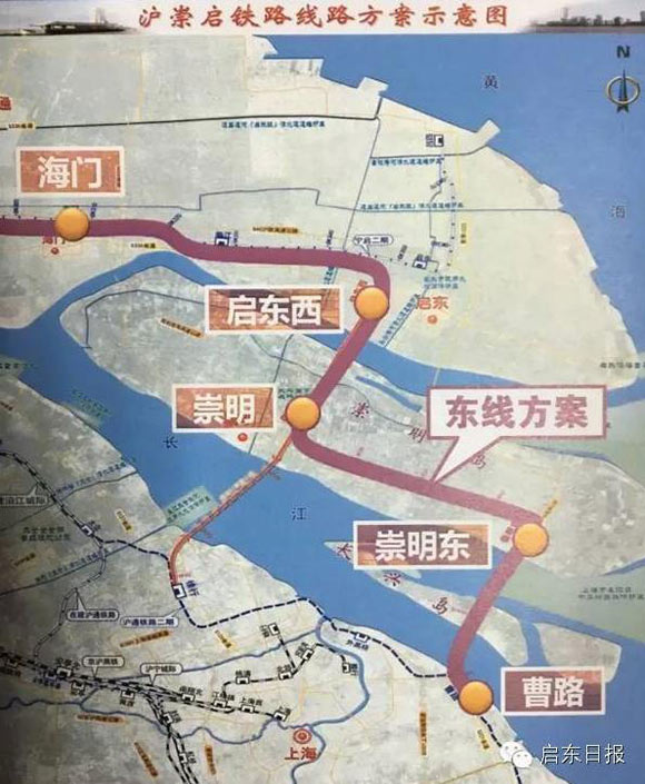 崇明啟東有望通鐵路2條線路方案正規劃研討