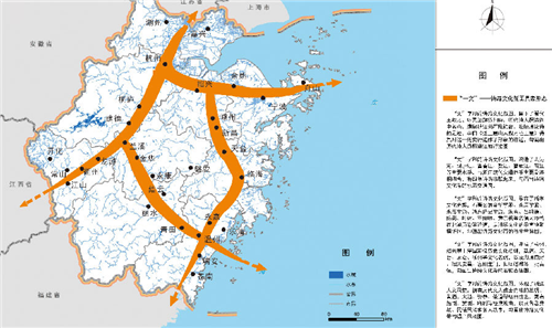 诗画浙江里靓丽的四条诗路在地图上写出一个大大的文字