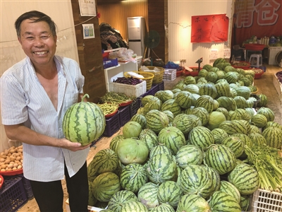 昨天,市区兴文里一西瓜摊老板向顾客兜售.