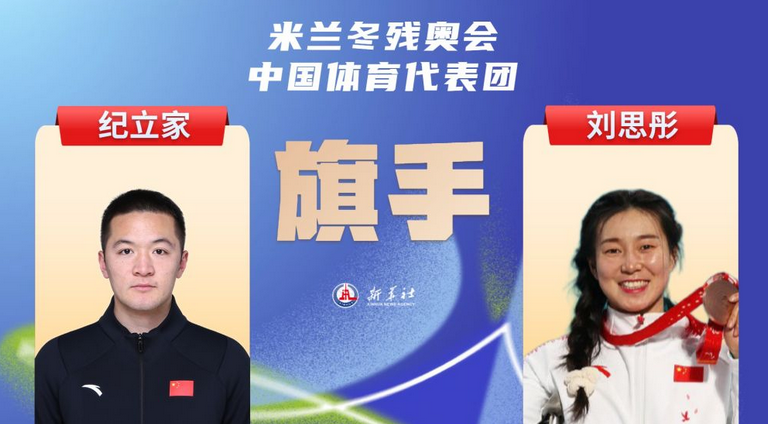 刘思彤、纪立家担任米兰冬残奥会开幕式中国体育代表团旗手